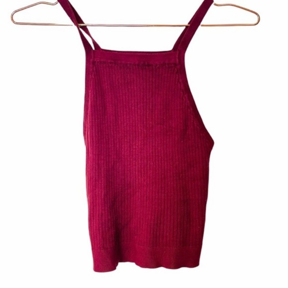 EUC LA Hearts Ribbed Maroon Crop Top Large